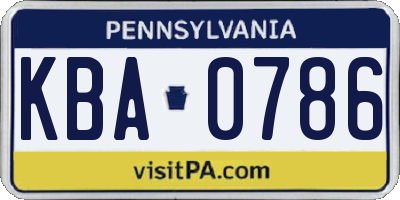 PA license plate KBA0786