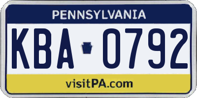 PA license plate KBA0792