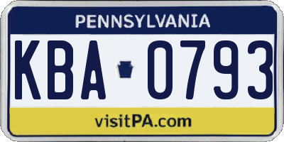 PA license plate KBA0793