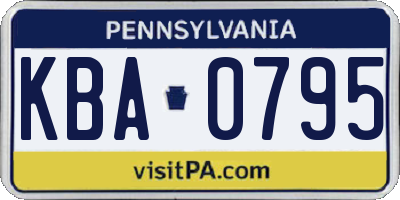 PA license plate KBA0795