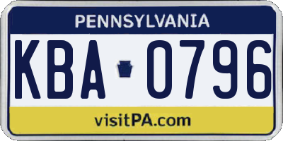 PA license plate KBA0796