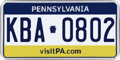 PA license plate KBA0802
