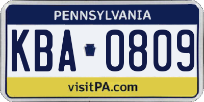 PA license plate KBA0809