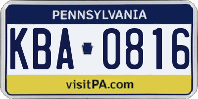 PA license plate KBA0816