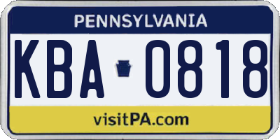PA license plate KBA0818