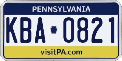 PA license plate KBA0821