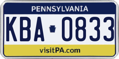PA license plate KBA0833