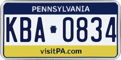 PA license plate KBA0834