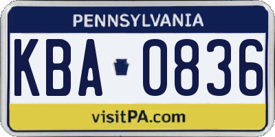 PA license plate KBA0836