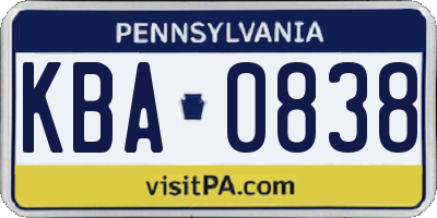 PA license plate KBA0838