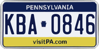 PA license plate KBA0846