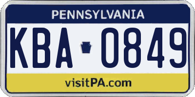 PA license plate KBA0849