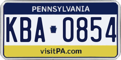 PA license plate KBA0854