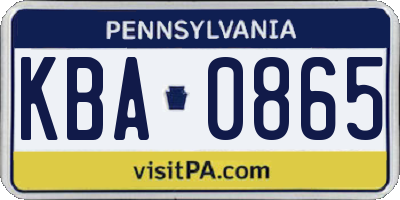 PA license plate KBA0865