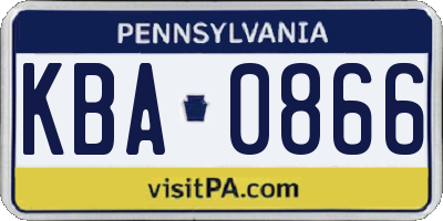 PA license plate KBA0866