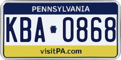 PA license plate KBA0868
