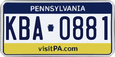 PA license plate KBA0881