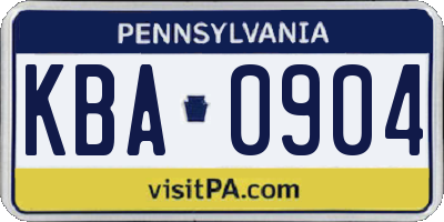 PA license plate KBA0904