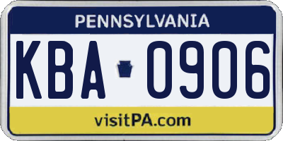 PA license plate KBA0906