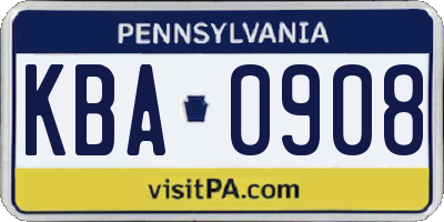 PA license plate KBA0908