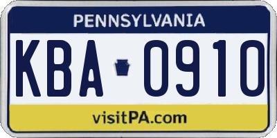 PA license plate KBA0910
