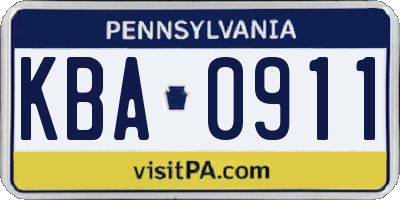 PA license plate KBA0911
