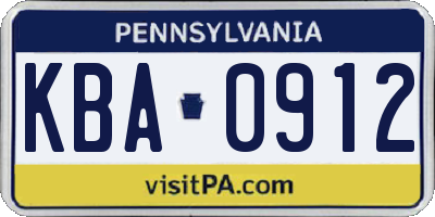 PA license plate KBA0912