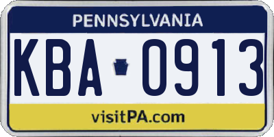 PA license plate KBA0913