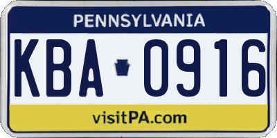 PA license plate KBA0916