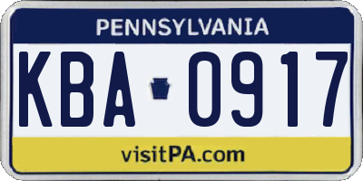 PA license plate KBA0917