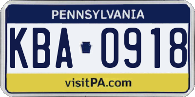 PA license plate KBA0918