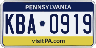 PA license plate KBA0919
