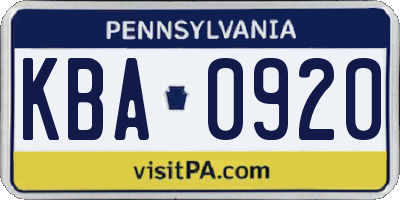 PA license plate KBA0920