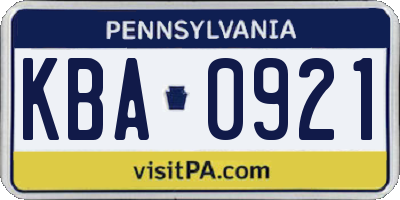 PA license plate KBA0921