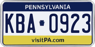 PA license plate KBA0923