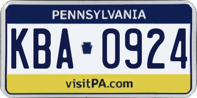PA license plate KBA0924