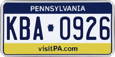 PA license plate KBA0926