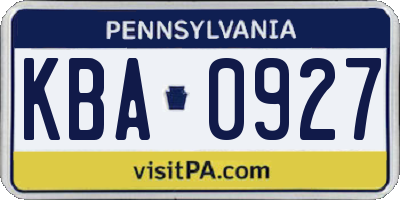 PA license plate KBA0927