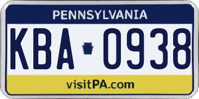 PA license plate KBA0938
