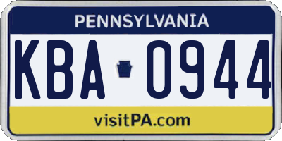 PA license plate KBA0944