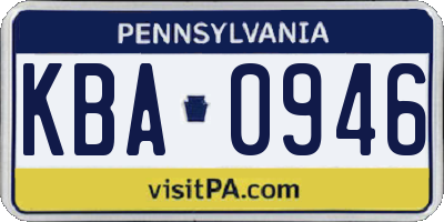 PA license plate KBA0946