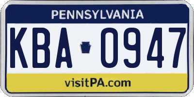 PA license plate KBA0947