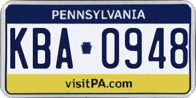 PA license plate KBA0948