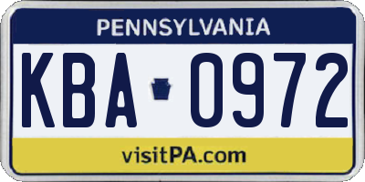 PA license plate KBA0972