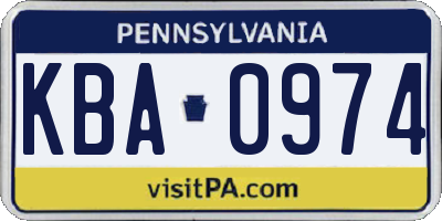 PA license plate KBA0974