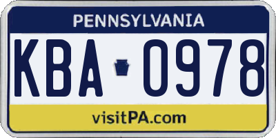 PA license plate KBA0978