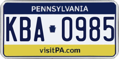 PA license plate KBA0985