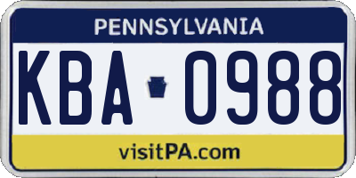 PA license plate KBA0988