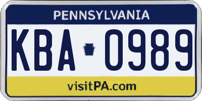 PA license plate KBA0989