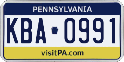 PA license plate KBA0991